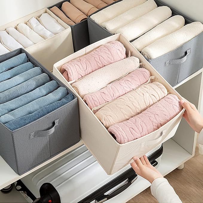 2 Packs Wardrobe Clothes Organizer, Foldable Closet Organizers Extra large 5 Grids Fabric Drawer Dividers with Double Handles