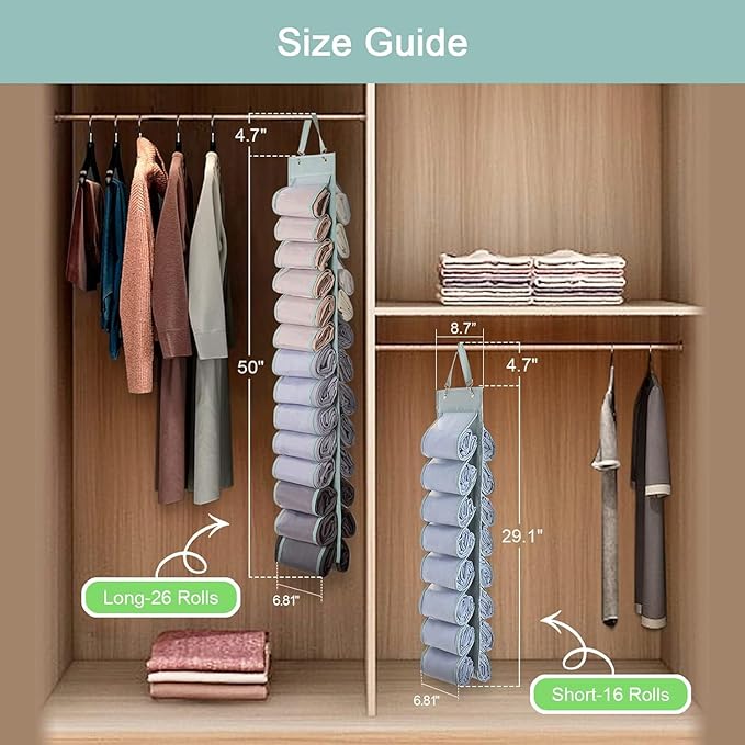 DHSFKBE Legging Organizer Storage, T-Shirt Hanging Closet Hanging Clothes Organizer with 26 Roll Compartments for Yoga Pants,