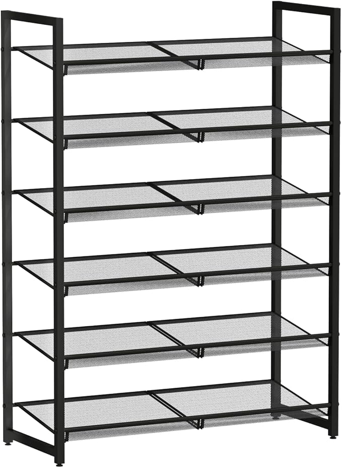 Shoe Rack, 6-Tier Metal Shoe Organizer, Tall Shoe Rack for Closet,entryway,Garage, with Adjustable Flat or Angled Shelves, Ho