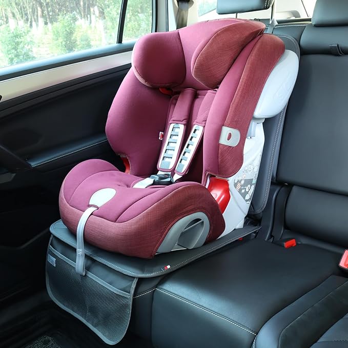 Car Seat Protector Leather Waterproof Child Safety Seat Protector Cover with Thick Pad and 2 Large Pockets Durable Kick Mat f