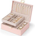 VLANDO 2 Layer Jewelry Box Large Jewelry Organizer for Mothers Day Mom Gifts Jewelery Tray with Watch Pillow for Necklace Ear