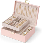 VLANDO 2 Layer Jewelry Box Large Jewelry Organizer for Mothers Day Mom Gifts Jewelery Tray with Watch Pillow for Necklace Ear