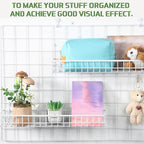 Blulu 4 Pcs 15.75 x 3.94 x 1.97 Inch Metal Grid Wall Baskets with Hooks Grid Wall Shelves Hanging Wire Basket Multi Function 