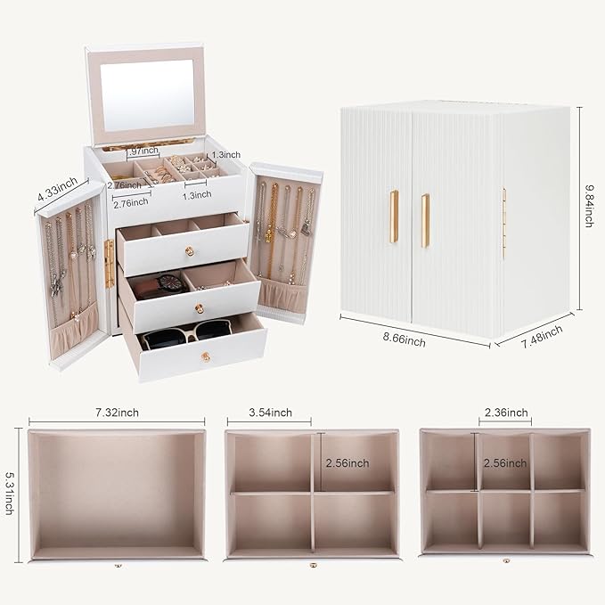 Dajasan Large Jewelry Box Organizer, Jewelry Storage Organizer with 3 Drawers, Huge Jewelry Box with Mirror for Women Girls, 