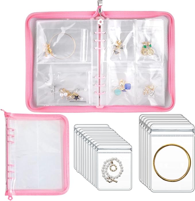 Travel Jewelry Organizer Transparent Jewelry Storage Book Set with Pocket Traveling Necklace Earring Organizer with Zipper fo