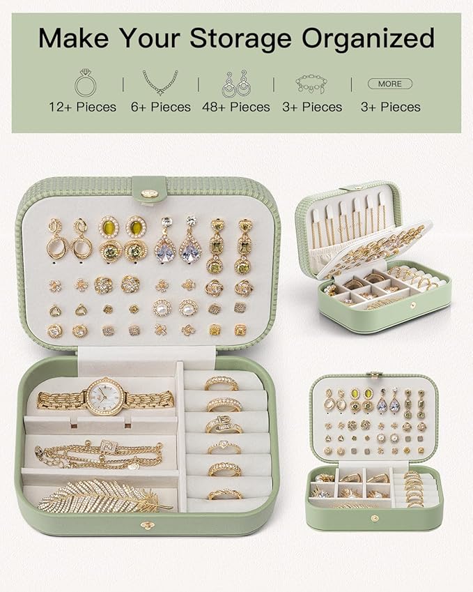 VLANDO Travel Jewelry Case, PU Leather Travel Jewelry Box with Earring Holder, Portable Display Small Jewelry Box for Mothers