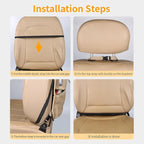 Car Seat Organizers Waterproof Backseat Protector with Storage Pocket Large Leather Kick Mats for Kids Pets Automobile SUV Truck (Beige, Large Pocket)