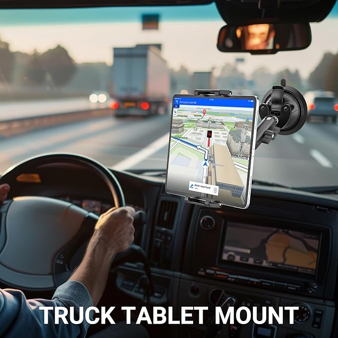 Truck Vacuum Suction Cup Windshield Tablet Mount, Dashboard Heavy Duty 360° Rotation Tablet Holder for Car Tractor, Fit for iPad Pro 12.9 Air Mini, Galaxy Tab and 6.1-15.6" Device with Case
