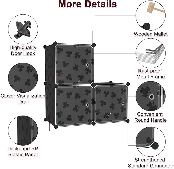C&AHOME Cube Storage Organizer with Doors, 3-Cube Shelves, DIY Plastic Modular Bookshelf, Closet Clothes Storage Shelving Ide