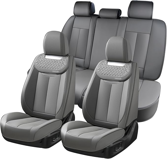 Coverado Car Seat Covers Full Set, Luxury Leather Car Seat Cover, Front and Back Seat Covers for Cars, Waterproof Car Seat Pr