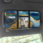Blue-Gold Zippered Car Sun Visor Organizer Compact All-Inclusive with Straps and Pockets Sun Visor Glasses Storage Box with Picture Holder Easy Installation Universal Fit for Most Cars SUV