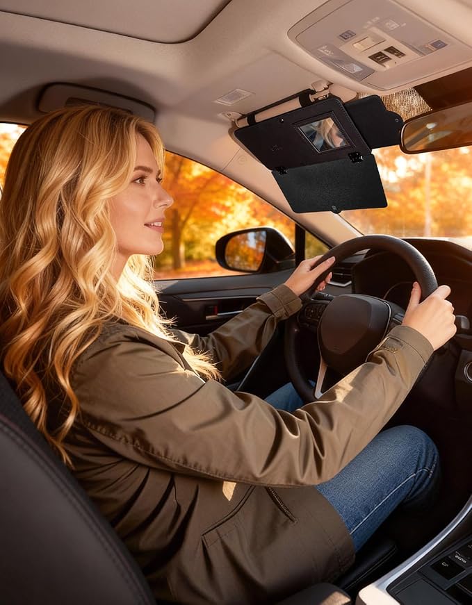 JOYTUTUS Sun Visor Extender for Cars, Adjustable Visor Extension Sun Blocker, Protects from Glare/UV Rays, Windshield and Side Window Sunshade, Built-in Mirror, Black