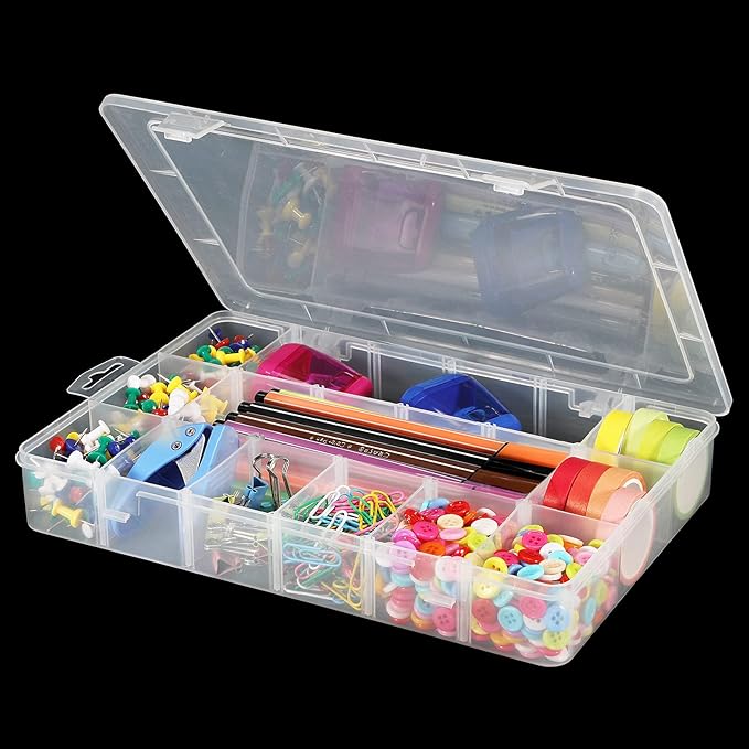 Exptolii 18 Grids Plastic Organizer Box with Dividers, Clear Compartment Container Storage for Washi Tapes Beads Crafts Jewel