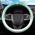 Green & White Nappa Leather Steering Wheel Cover, Cute Car Steering Wheel Cover for Men Women, 14.5-15 Inch Non-Slip Breathab