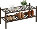 2-Tier Bamboo Shoe Rack for Entryway, Stackable | Heavy Duty | Multi-Function, Free Standing Shoe Racks for Bedroom Hallway C