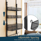 Consumest Over The Door Hooks Organizer - 4 Tier Door Coat Rack with 3 Baskets and 12 Hooks, Stainless Steel Towel Hanger for