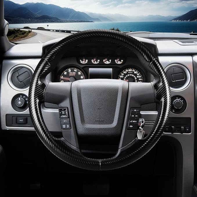 Steering Wheel Cover for Ford F150 2009-2014/ Ford Expedition 2015-2017, Car Steering Wheel Cover Protector Accessories for Ford (Matte Black)