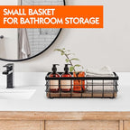 TJ.MOREE Small Metal Wire Basket, Decorative Wood Base Organizer for Bathroom, Kitchen, Basket for Toilet Paper Storage, Suga
