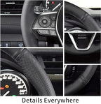 Hand Sewn Steering Wheel Cover,Fit for Toyota RAV4 SUV 2019-2024 / Avalon 2019-2022 / Camry 2018-2024 / Corolla 2020-2025,Non-Slip Breathable Microfiber Leather Steering Wheel Cover On Wrap