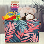 Tropical Palm Leaf Floral Storage Basket Collapsible Cloth Storage Cube Basket Bins Organizer with Handles Rectangular Large 