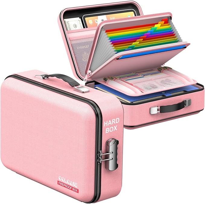 COLCASE Fireproof Document Organizer, Hard Fireproof Waterproof Document Box with Lock Creative Hard-Shell Design Fireproof D