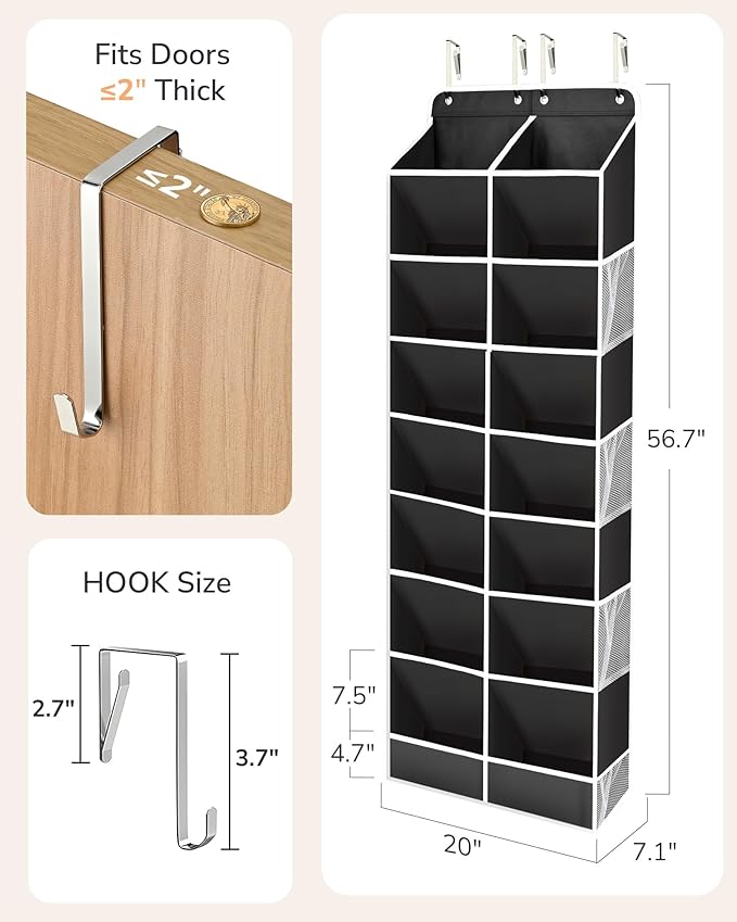 ULG Over The Door Shoe Organizer with 16 Large Pockets, Hanging Shoe Rack for Closet Door, Space Saving Shoe Storage for Boot