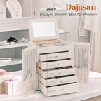 Dajasan Large Jewelry Organizer Box, Jewelry Boxes for Women Girls, 6-Tier Jewelry Storage Organizer with Mirror for Necklace