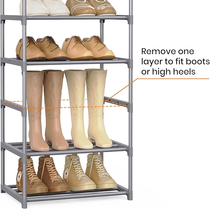10 Tiers Tall Shoe Rack Narrow 20-24 Pairs Shoe Rack for Closet Entryway Vertical Metal Shoe Rack Organizer Shoe and Boots Or