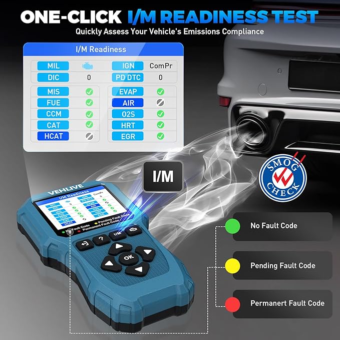OBD2 Scanner Diagnostic Tool, Check Engine Light Car Code Reader with Reset, Battery Tester, Live Data, Freeze Frame, I/M