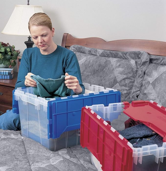 Akro-Mils KeepBox 12 Gallon Storage Container, Nesting and Stackable Plastic Storage Box with Lid Attached, Clear Tote for Ga