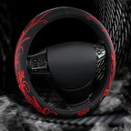 Red Embroidery Butterfly Car Steering Wheel Cover,14.5-15 Inch Universal Leather Covers Breathable Anti-Slip Odorless Steerin