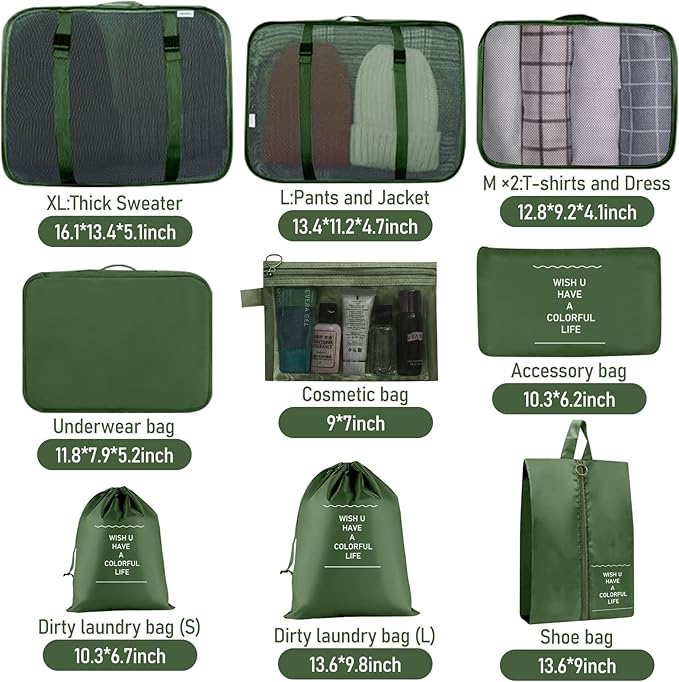 Packing Cubes for Travel-10 Set Luggage Organizer Bags for Family, Mesh Breathable Packing Cubes for Suitcases Durable Travel