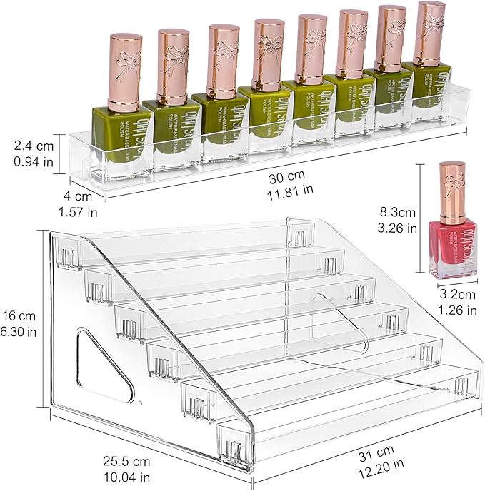 JessLab Nail Polish Organizer, 6-Tier Clear Acrylic Sunglass and Essential Oil Holder, Makeup Organizer for Bathroom Vanity C