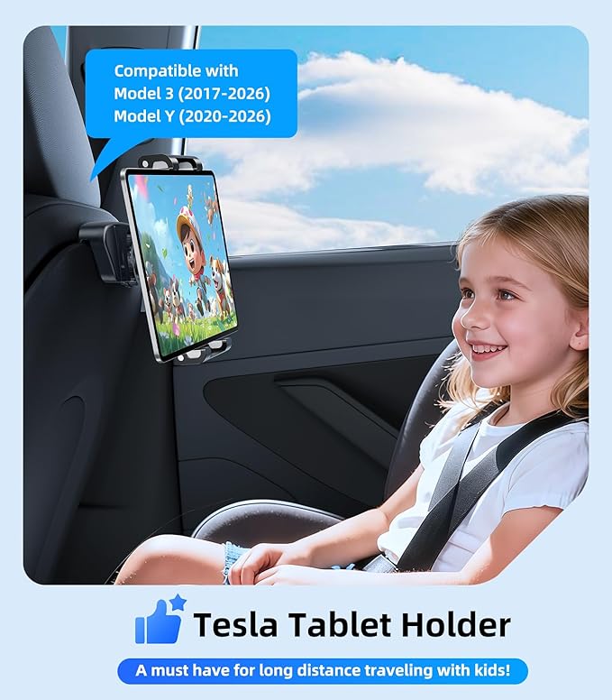 Magnetic iPad Tablet Mount for Tesla Model 3(Highland) Model Y(Juniper) 2025 2024 2023 2022 2021, Back Seat Headrest Accessories Phone Holder with Hooks, Fits 4.7-12.9" Pro Air Mini iPhone