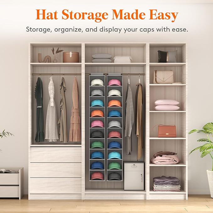 Lifewit Hat Organizer for Baseball Caps, Hat Rack Hanging Storage, Non-Woven Fabric Display Shelf Holds Up to 40 Hats, Cap Ho
