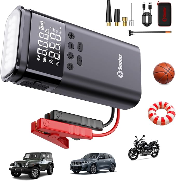 Jump Starter with Air Compressor, 6000A Battery Jumper Starter Portable, 12V Jump Box Car Jump Starter Portable with 150PSI
