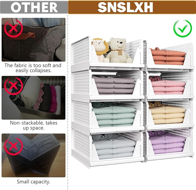 SNSLXH 5 Pack Stackable Closet Storage Basket, Multifunctional & Foldable Closet Organizer for Bathroom Kitchen Laundry Room 