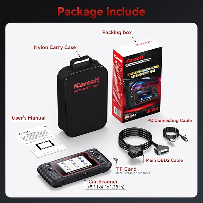 iCarsoft OBD2 Scanner for Landrover/Jaguar 9 Reset Functions Oil Reset BMS TPMS etc, Full System Diagnostic Tool with Airbag