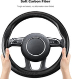 Ergocar Carbon Fiber Material Steering Wheel Cover Anti-Slip Breathable Sweat Absorbent Fashionable Sport Steering Wheel Sleeve for the Round Shape with Diameter of 15"（37.5-38cm）-Black