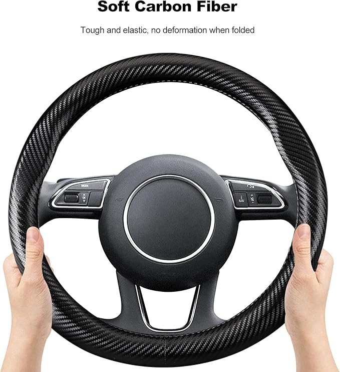 Ergocar Carbon Fiber Material Steering Wheel Cover Anti-Slip Breathable Sweat Absorbent Fashionable Sport Steering Wheel Sleeve for the Round Shape with Diameter of 15"（37.5-38cm）-Black
