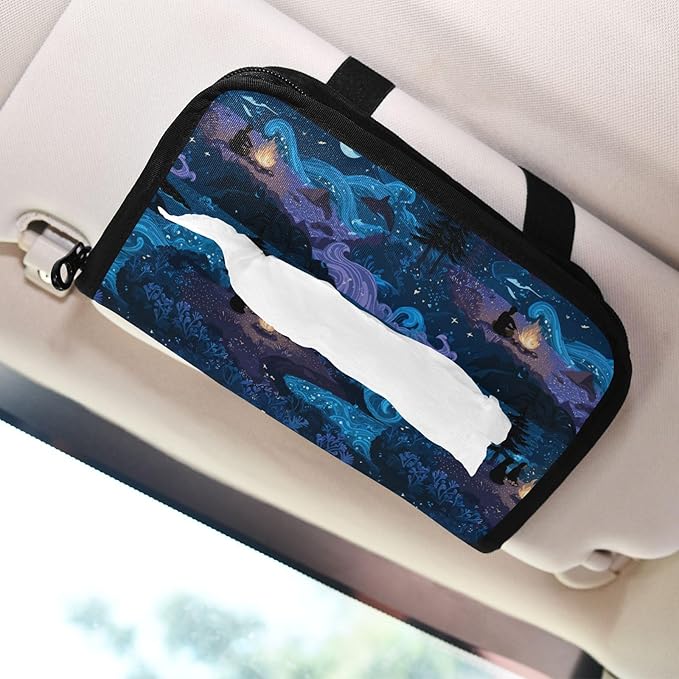 Car Tissue Holder Car Visor Organizer Tissue Box Holder for Car Sun Visor Organizer with Car Vehicle Accessories Essentials Interior for Women Men Blue Moon Campfire Pine Wave