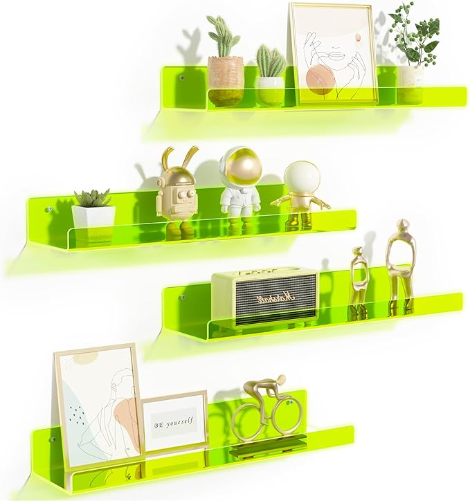 upsimples Acrylic Shelves for Wall Decor, 15" Display Shelf for Figure, Nail Polish, Wall Organizer for Bathroom, Bedroom, Li