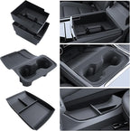 for 4PCS Double Layer Center Console Armrest Organizer&Cup Holder Insert&Wireless Mat Compatible with 2024-2026 Chevy Traverse
