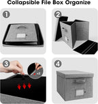 File Organizer Boxes with Lid, Linen Hanging File Storage Boxes with Handle, Collapsible Document Filling Boxes for Letter/Le
