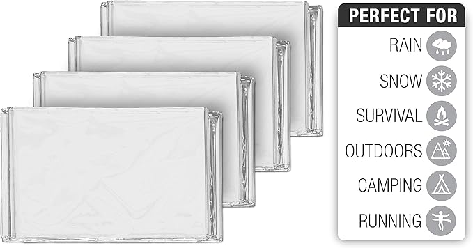 Swiss Safe 4 Pack Mylar Emergency Blankets for Survival - Compact & Insulated for Cold Weather - Designed for NASA, Outdoor, 