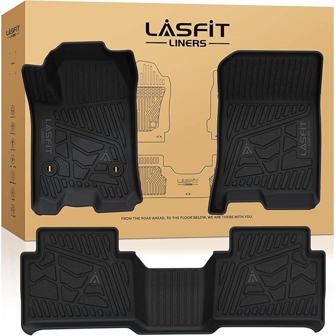 LASFIT Floor Mats for Chevrolet Chevy Colorado/GMC Canyon Crew Cab 2023 2024 2025 2026 (Fit Carpet Floor), All Weather TPE Custom Fit Floor Mats for Cars, 1st and 2nd Row Car Floor Mats Full Set