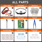 Emergency Car Tool Kit Roadside Assistance Tool Kit, Vehicle Safety Tool with Headlamp, Gloves and Jumper Cable Kit, Essentia