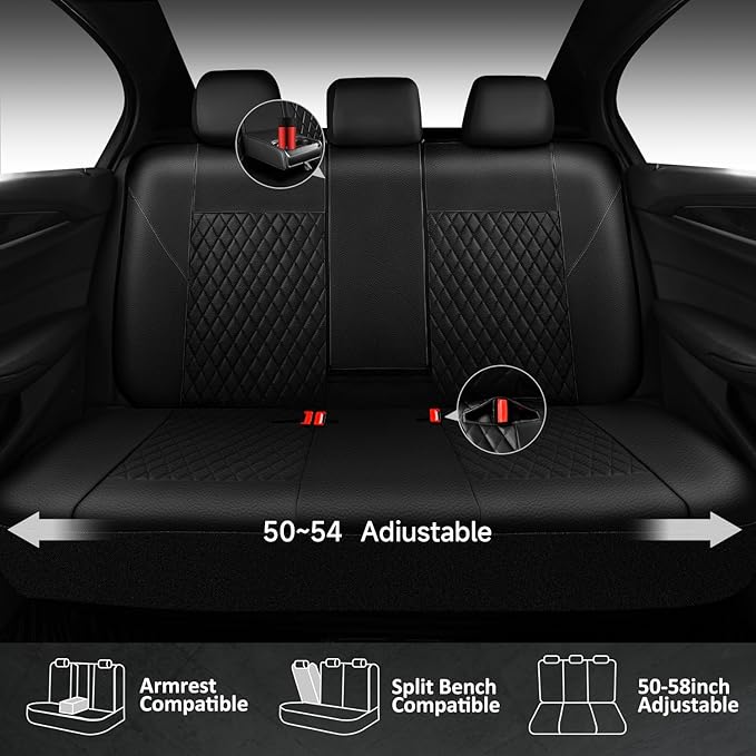 CAR PASS Quilting Faux Leather Seat Covers Full Set, Waterproof Deluxe Premium Seat Cover with 5mm Composite Sponge Inside, A
