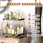 Makeup Organizer for Vanity, Black Gold Perfume Organizer for Dresser, 2-Tier Bathroom Countertop Organizers, Bathroom Counte