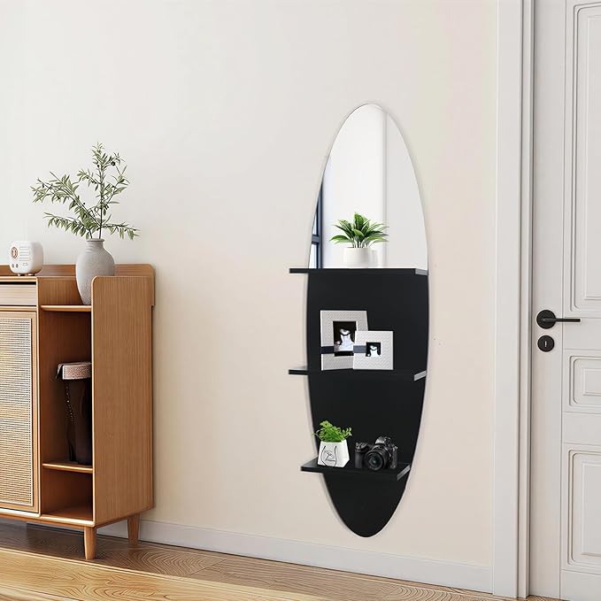 Homaterial 3-Tier Surfboard Floating Shelf, Uniqe Design Floating Vertical Shelf Wall Mounted Display Rack for Bedroom, Entry